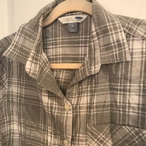 Old Navy gray and white flannel type button up
